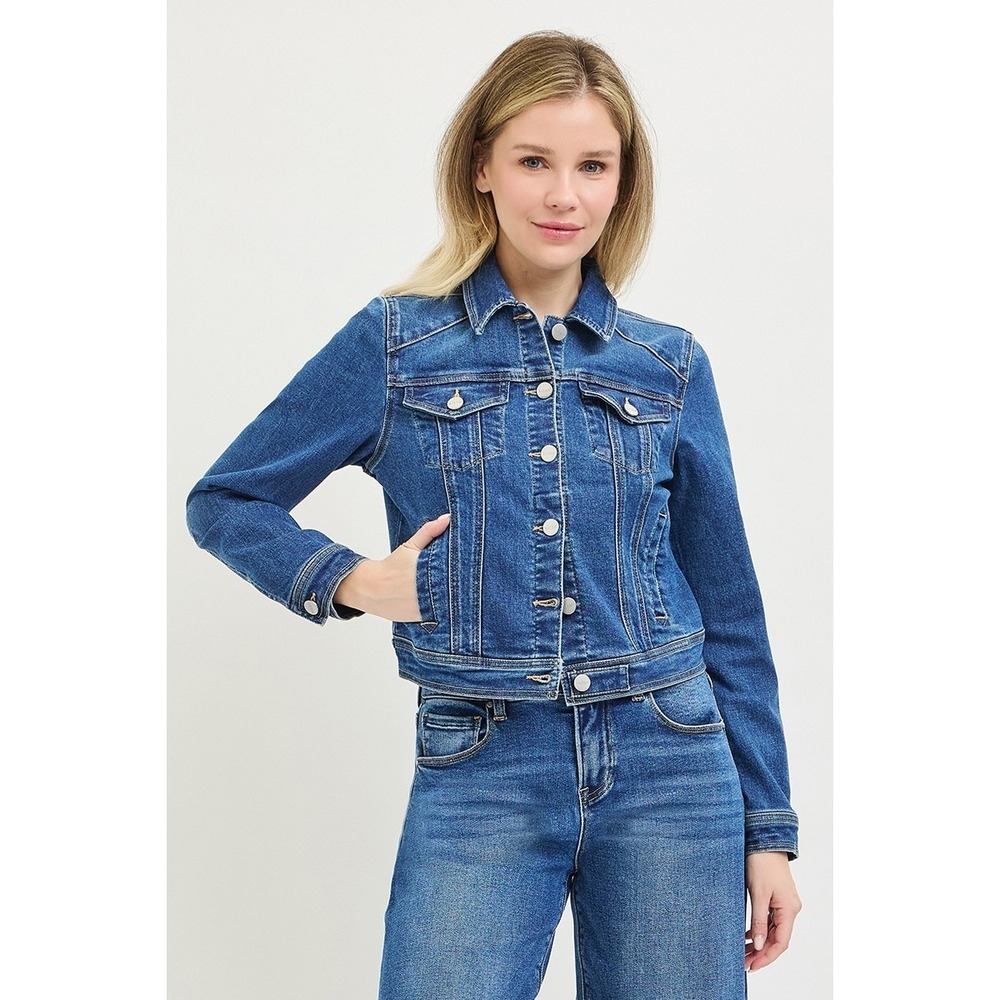 RISEN Basic Fitted Button Down Denim Jacket - Large